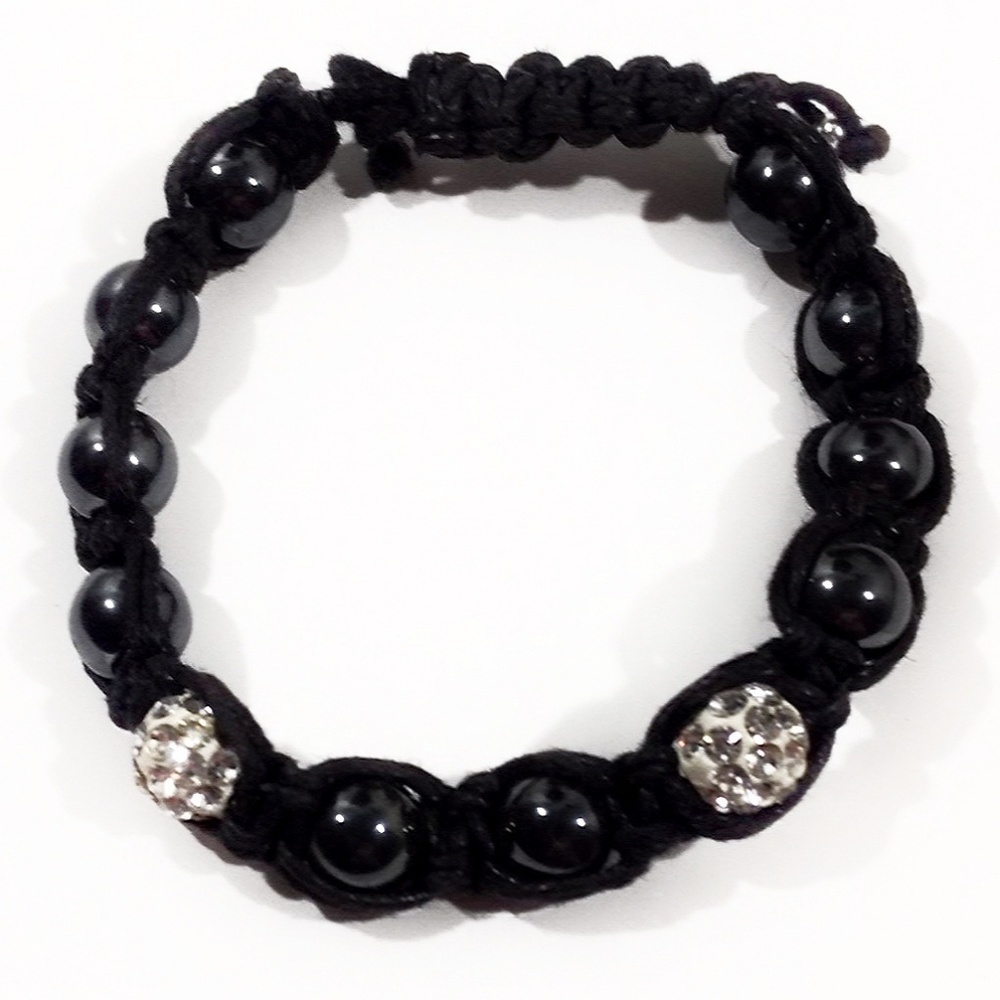 Unisex Hematite & Crystal Shamballa Bracelet